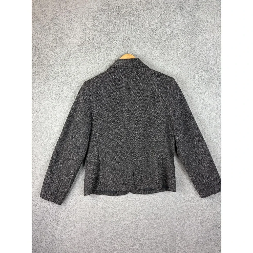 L.L. Bean Blazer Women Medium Gray Herringbone Wool Blend 3 Button Jacket Office
